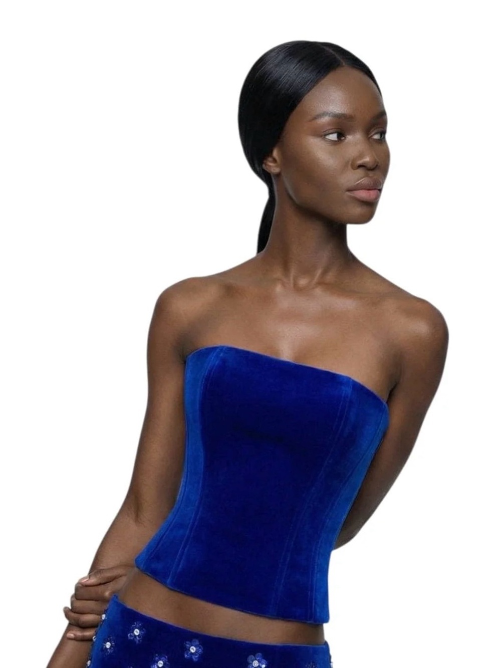 RO Ava Strapless Velvet Corset in Royal Blue